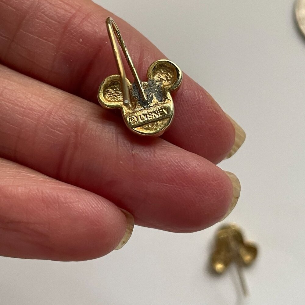 Disney Micky Mouse 3-D Puffed Gold Tone Pierced French Wire Drop Earrings 1-1/8" - Picture 3 of 5
